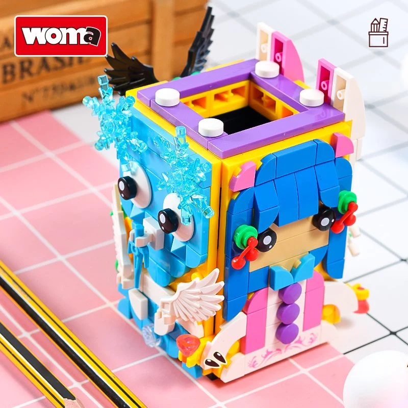 WOMA Toys Amazon Hottest Venta niños día niño Cartoon Pen Box Girl Pen portacápices pequeño bloque de construcción Juego de Puzzle Juego de Juego de Juguetes de ladrillo