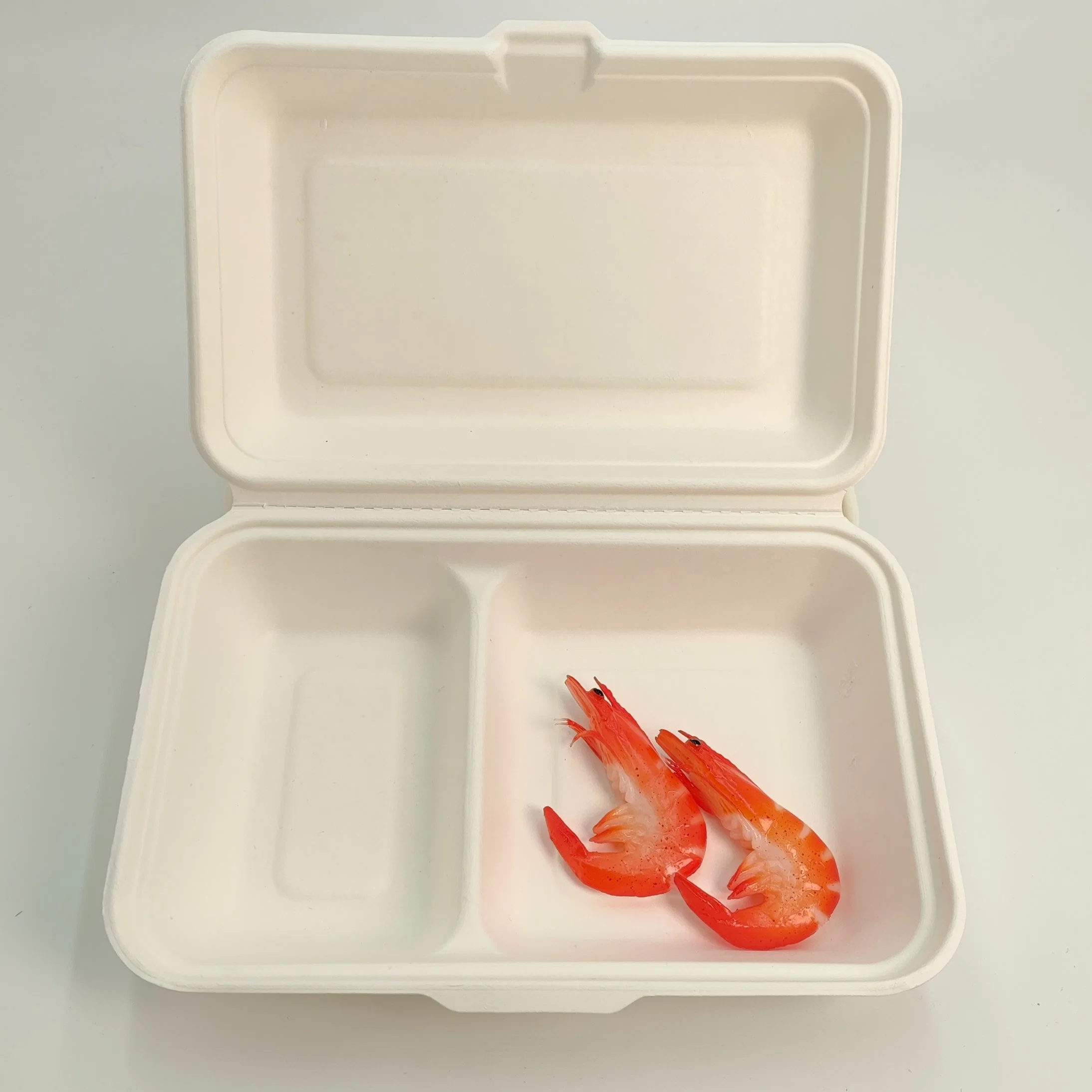 Food Take out Container 100% Biodegradable Sugarcane Bagasse Food Lunch Clamshell Box 2 Compartment