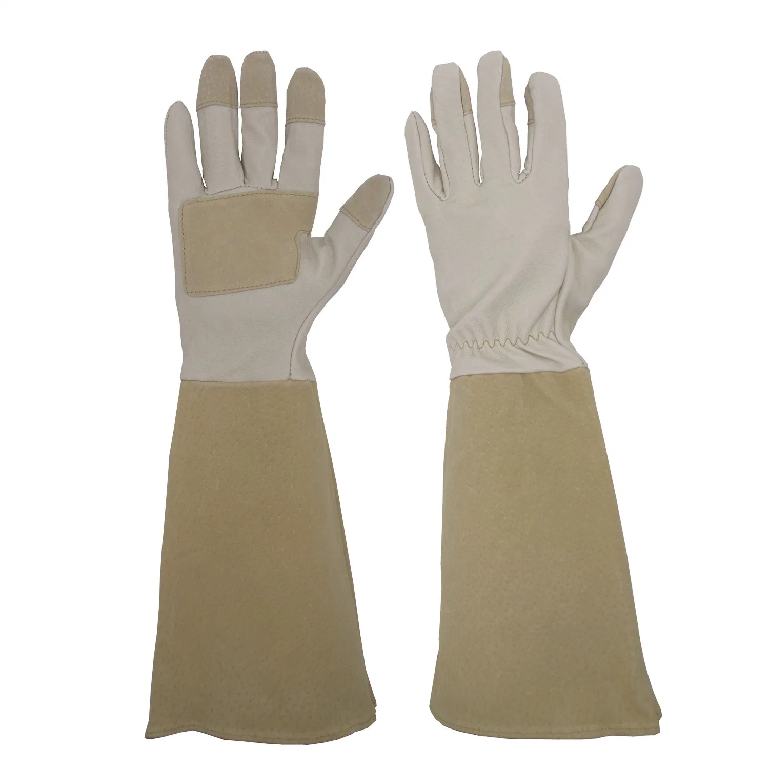 Pri Natural Pigskin Leather Gauntlet Puncture Resistant Yard Work Long Sleeve Garden Gloves