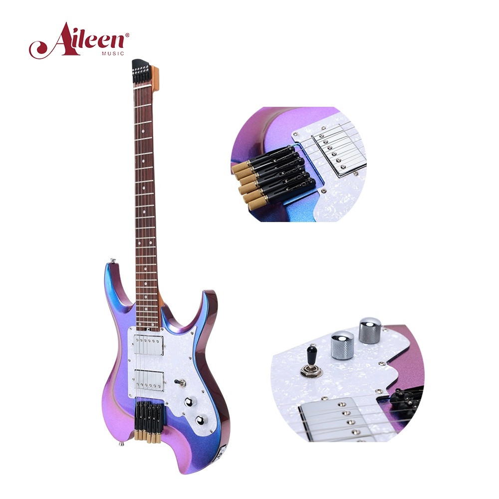 Chameleon Effect Headless Electric Guitar Solid Okoume Body with AlNiCo 5 Humbucker Pickup (HGE700)