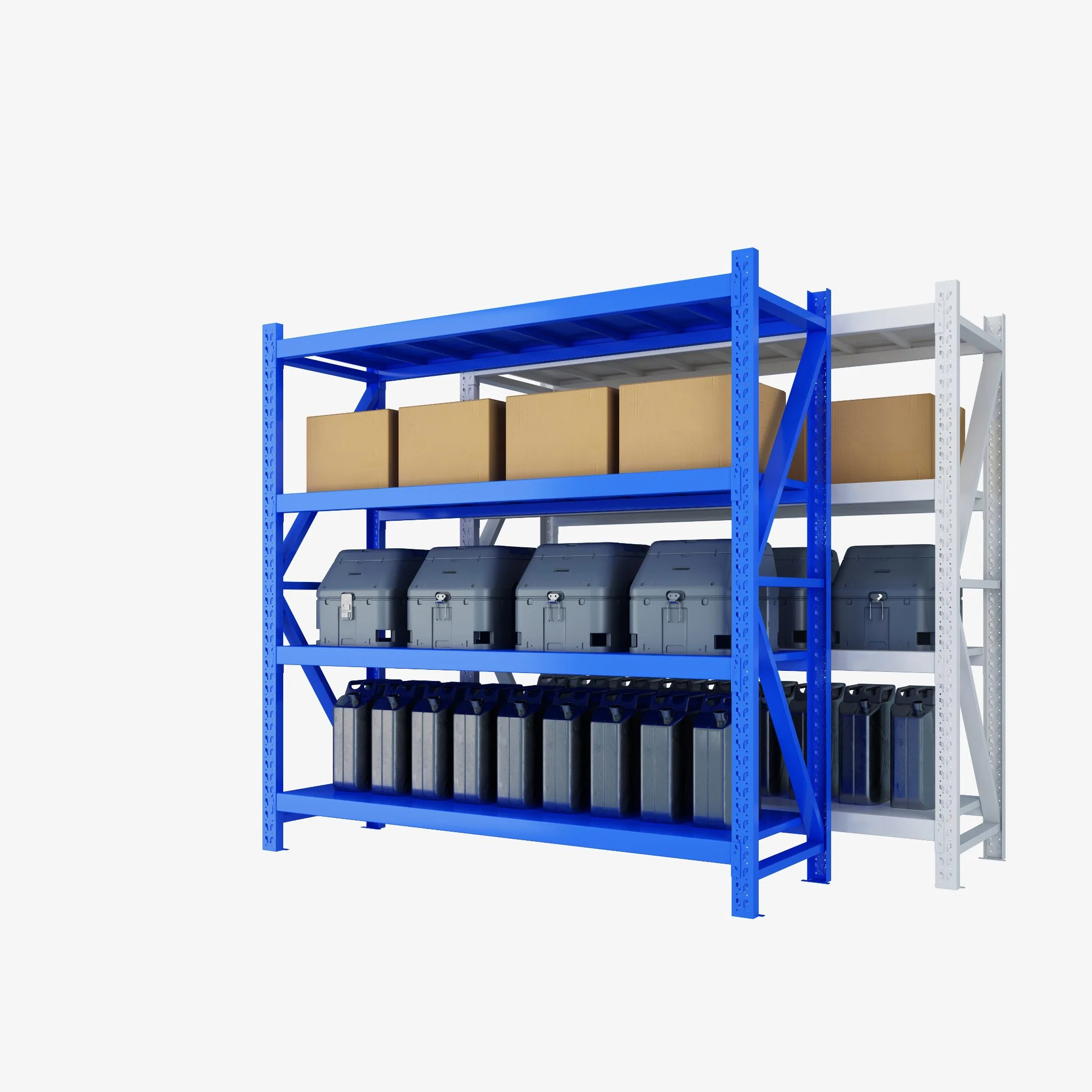 Étagère en acier laminé à froid réglable de charge moyenne 100-500 kg. Rangement en rack/ entrepôt/ supermarché/ étagère à marchandises. Usine d'étagères personnalisables en différentes couleurs.