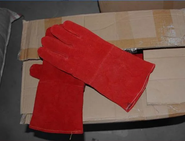 Orange 14 Inch Heat Resistant Leather Industrial Protective Work Safety Welding Gloves