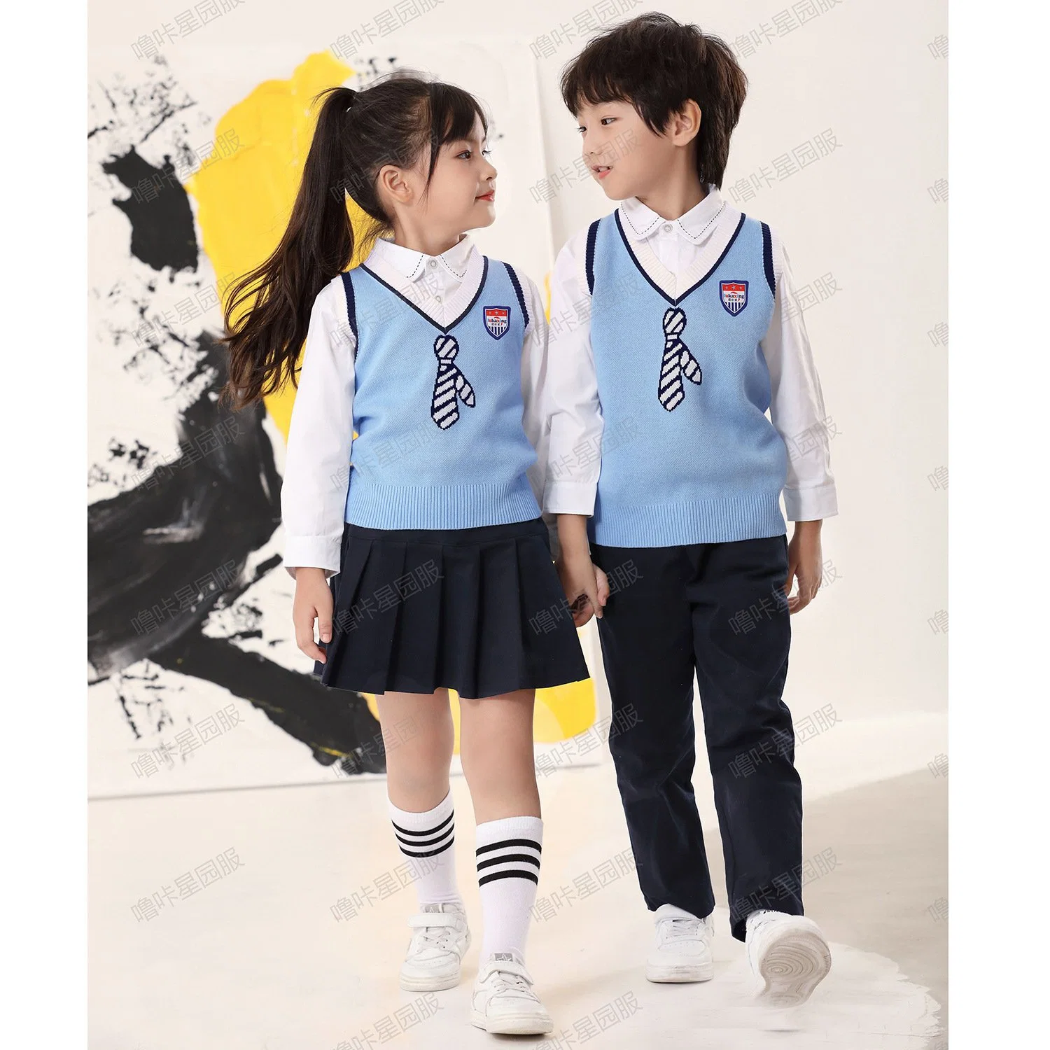 High quality/High cost performance  100% Cotton Long Sleeve Customized Girls Dress Uniform Skirt School Attire