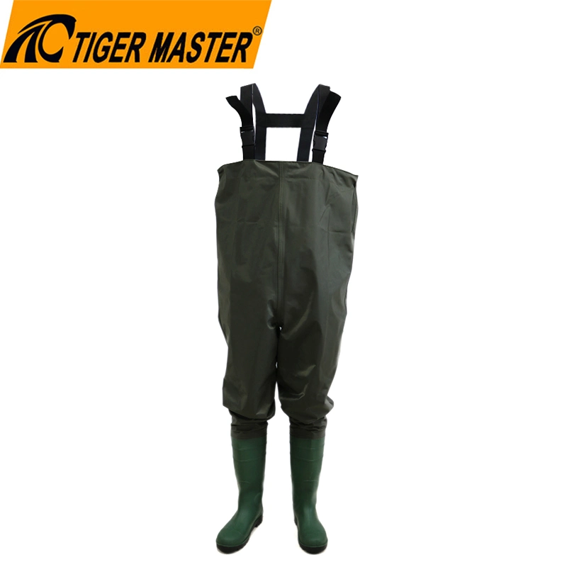 Oil Resistant Waterproof Polyester Fishing Chest Waders with PVC Boots
