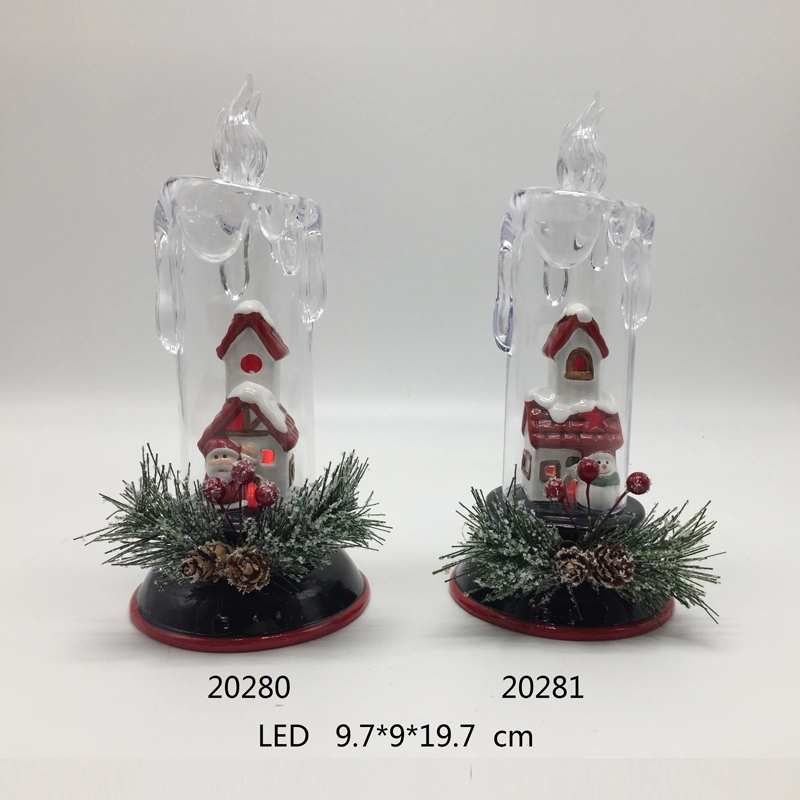 Ceramic Santa & Snowman in Crystal Candle Design LED Lighting Crafts in 2 Color Assortment for Christmas Decoration