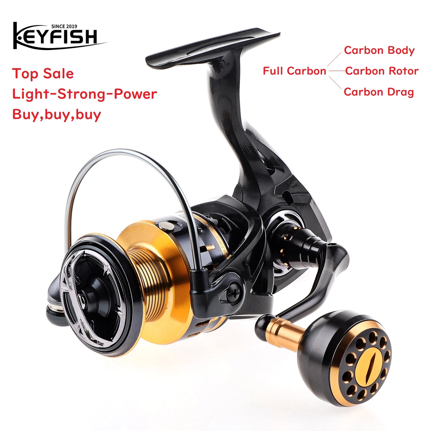 Keyfish Full Carbon Body Pecha Saltwater Reel Power Handle Reel Max Drag 33lb CNC Handle + Alum Round Knob Spinning Reel