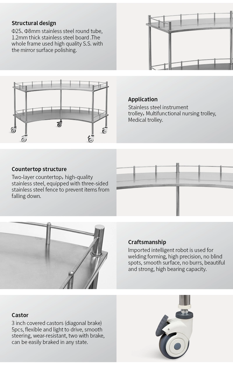 Skh005 Hospital Stainless Steel Medical Storage Instrument Trolley