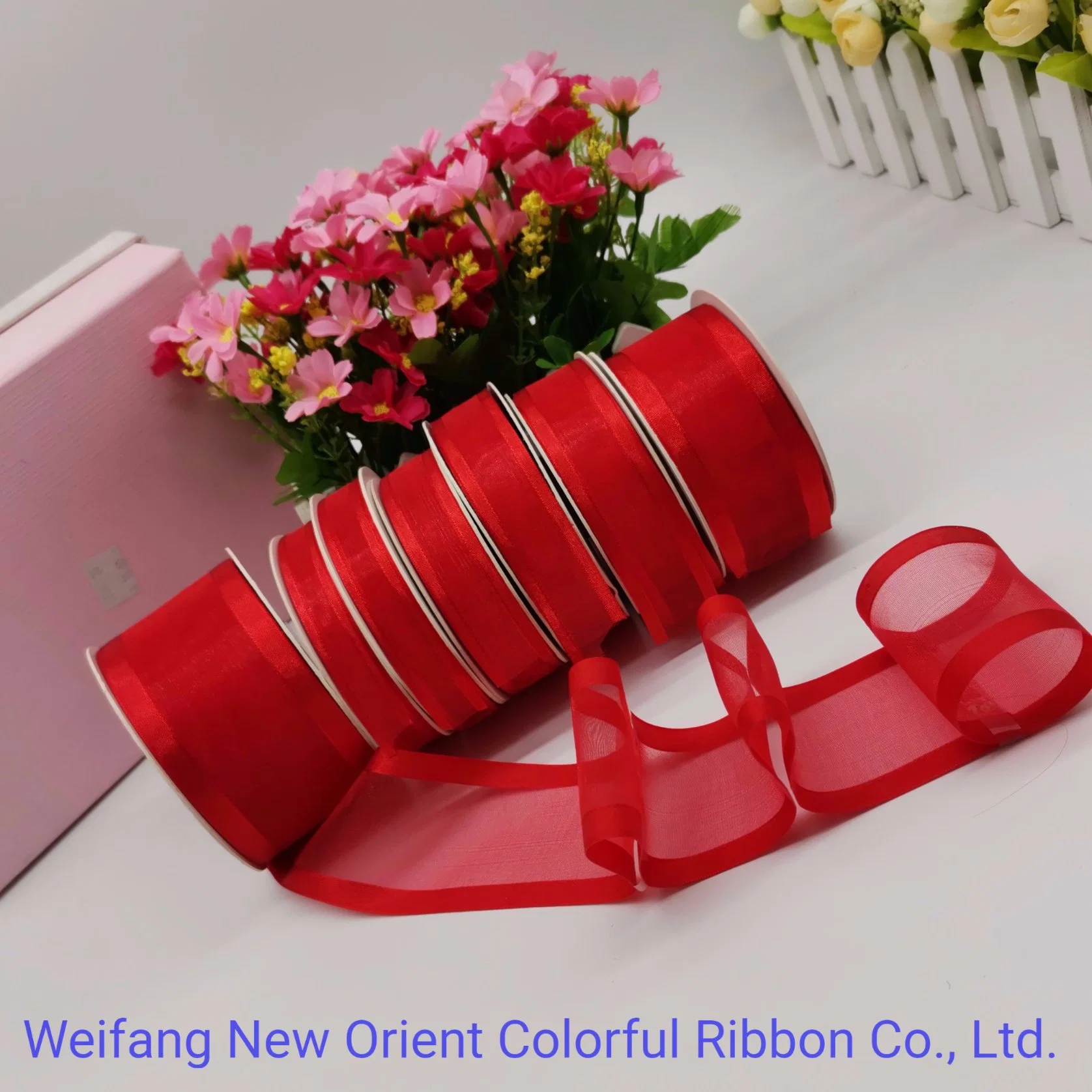 Red Festival/Wedding Satin Edge Organza Ribbon with Best Price and High quality/High cost performance 