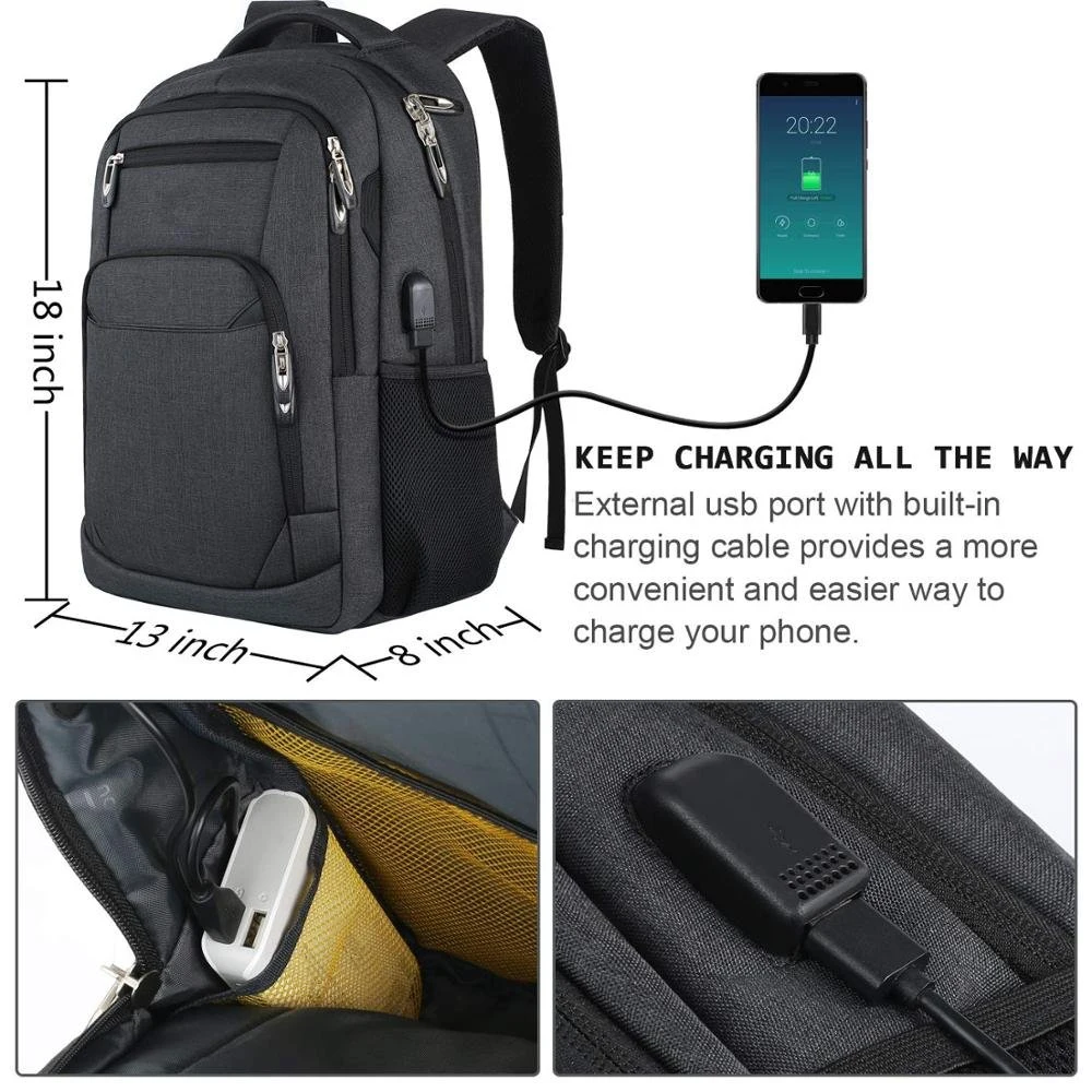 Business Travel Laptop Rucksack mit USB-Ladeanschluss, Anti Theft Schule Computertasche für Frauen &amp; Männer passt 15,6 Zoll Laptop