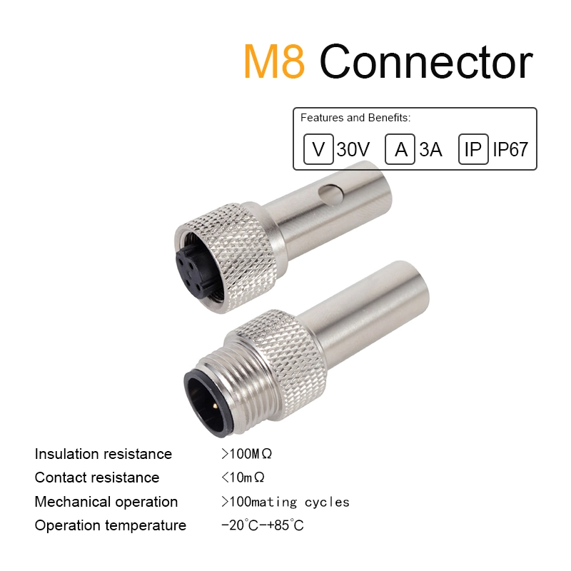 IP67 Threaded Coupling Metal Hose/ Straight/ Plug, Flange Holder/ Single/ Double Side M8 Cable Side Connector