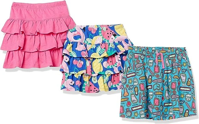 Essentials Girls and Toddlers' Knit Ruffle Scooter Skirts (Previously Spotted Zebra) , Multipacks