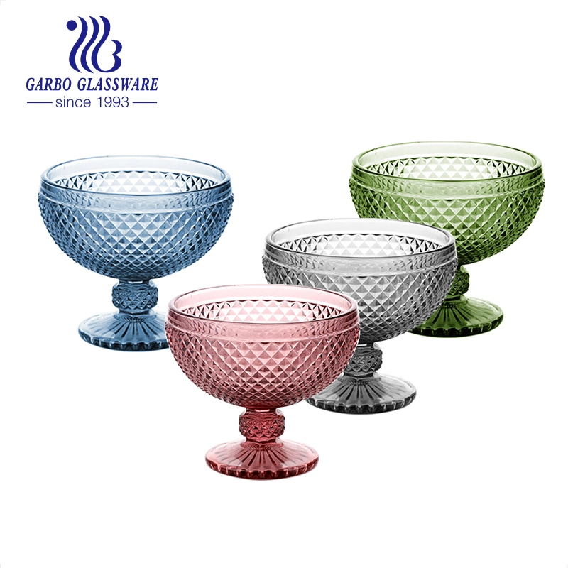 European Style Embossed Creative Ice Cream Dessert Glass Fruit Salad Solid Color Cup