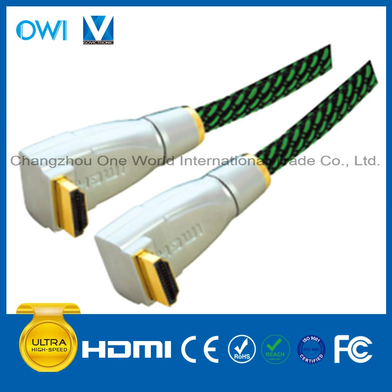 Metal Assembly Right Angle HDMI 19pin Plug to Plug Cable