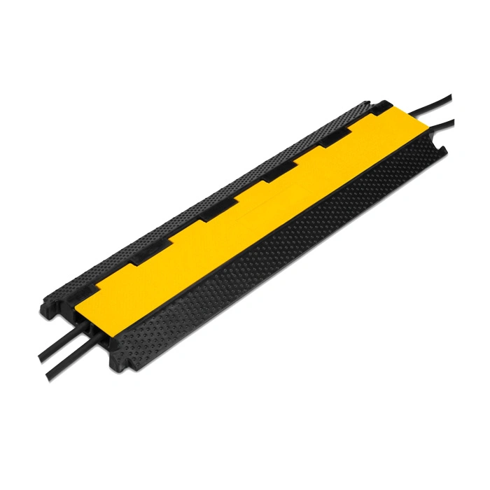 Pont de câble en caoutchouc à revêtement de sol noir et jaune à 2 canaux pour véhicule