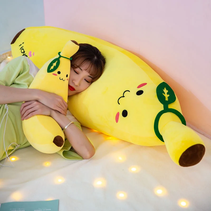 CPC Best Price Popular Smile Face Expression Yellow Kawaii Banana Fruit Doll Pillow Soft Stuffed Long Banana Plush Toy