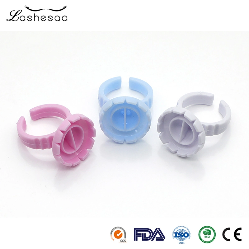 Mengfan Glue Ring Adhesive Eyelash China Plastic Eyelash Extension Ring Manufacturer Eyelash Glue Container Ring Fast Fanning Glue Rings Cup Custom Flower Lash