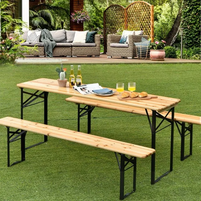 6FT Patio al Aire Libre de cerveza de madera mesa de picnic conjunto de la banqueta plegable