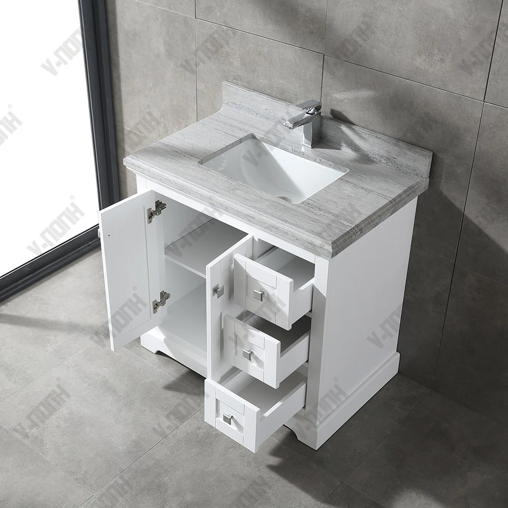 36inch White Cabinet with Marble Top Modern High End Bathroom Vanities