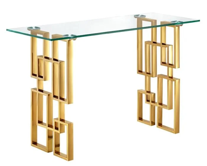 Rectangle Golden Legs Transparent Glass Coffee Table for Living Room Furniture