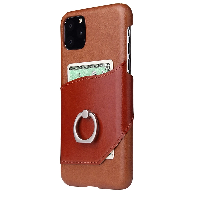 بيع بالجملة السعر الجلدي الحقيقي الهاتف المحمول حقائب iPhone11 علب ذات حلقة معدنية