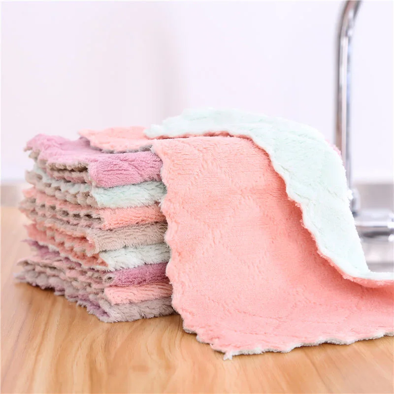 Microfiber Absorbent Kitchen 27*16cm Coral Velvet Dishwashing Towel Cleaning Cloths