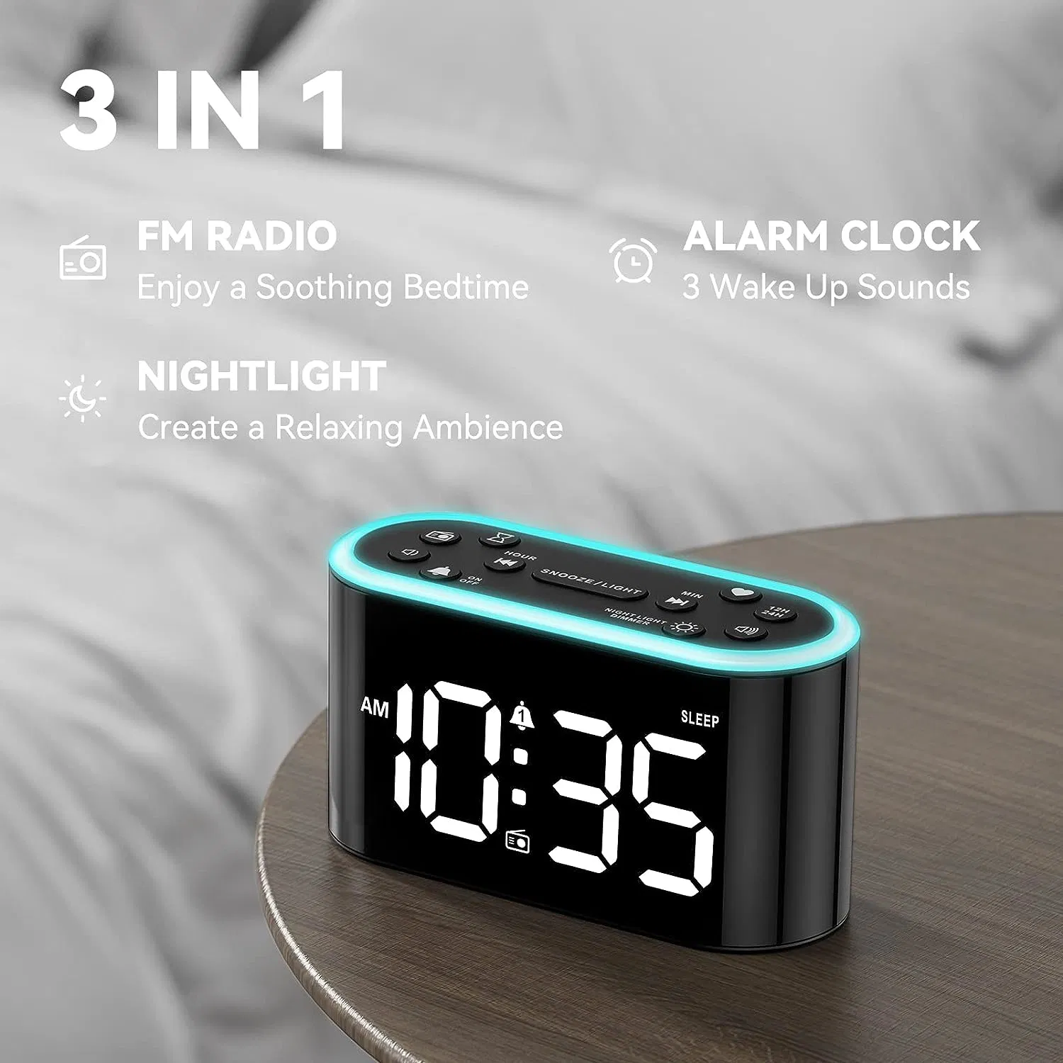 7 Colorful Night Light Digital Pll FM Radio Dual Alarm Clock