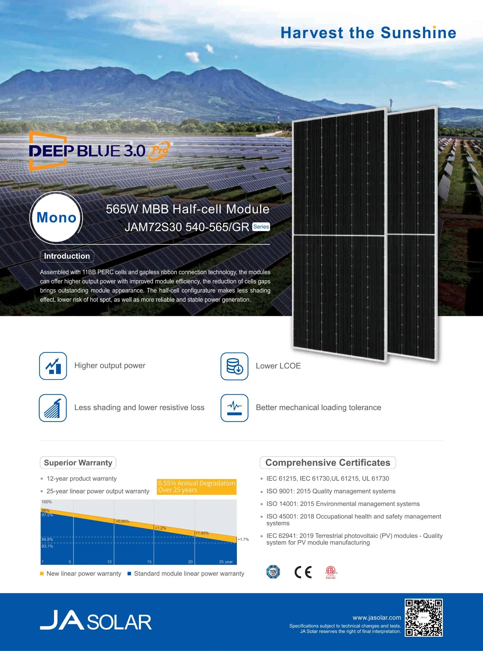 TUV CE Halbzelle Ja 525 535 565W Großhandel/Lieferant Poly PV Fold Flexibles Schwarz monokristallines polykristallines Photovoltaik-Modul Mono Solar Energiefeld