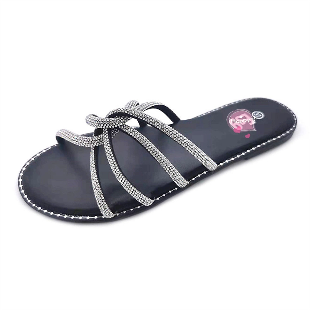 Wholesale/Supplier Fashion Women's Slippers, Rhinestones, Shiny Flat Bottomed Sandals