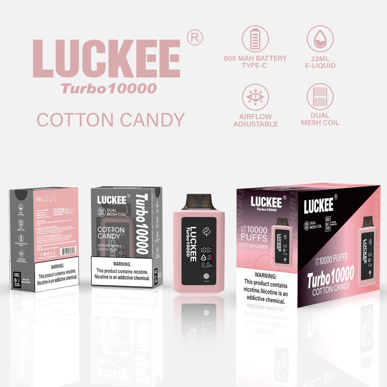 USA Most Popular Disposable/Chargeable Vape Luckee Turbo 10000puffs Dual Mesh Coil 22ml Eliquid Heating Coil Airflow Adjustable