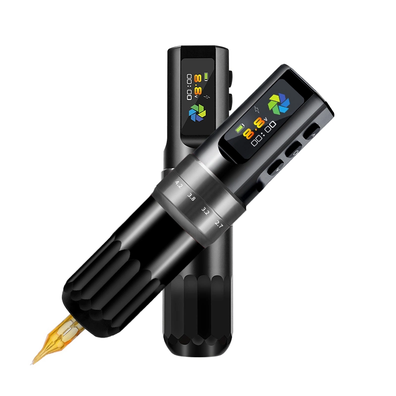 Conjunto de canetas para bateria de tatuagem sem fios Traço de cartuchos com tatuagem digital elétrica Máquina rotativa com 2 baterias