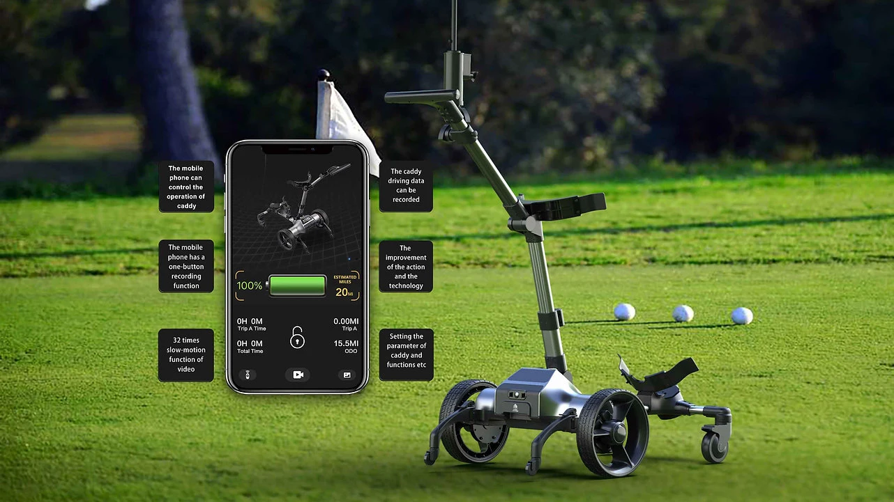 Foldable APP Remote Control Big Battery Capacity Auto Following Golf Trolley