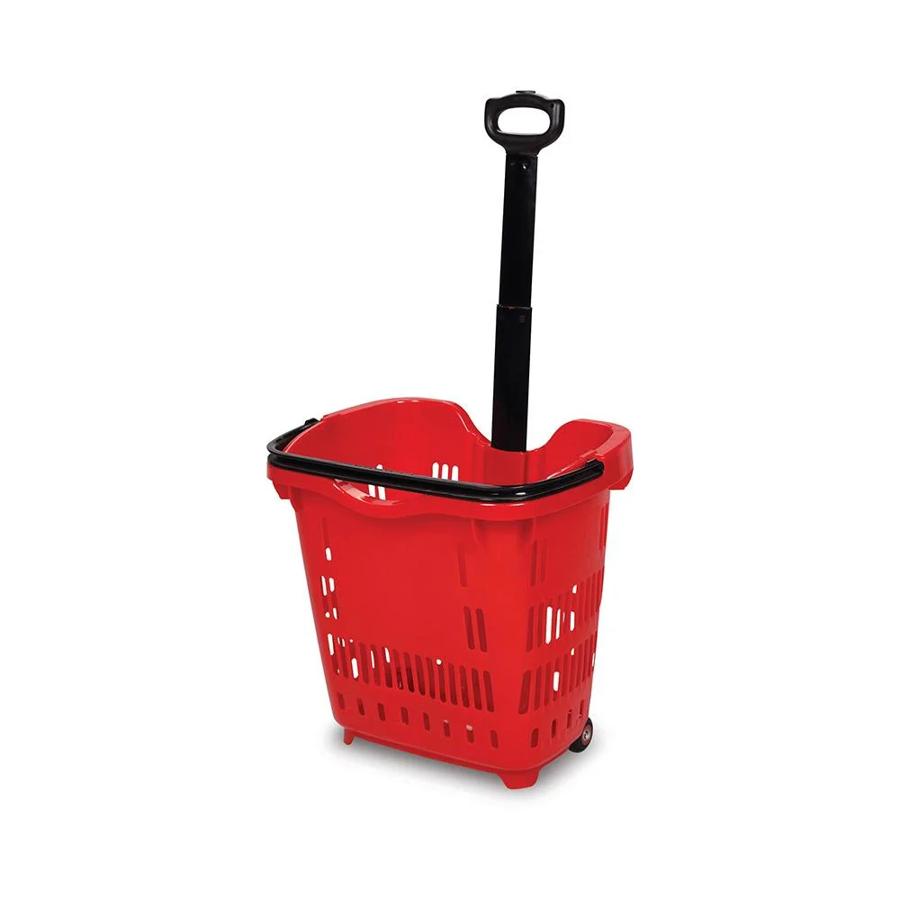 Customized Color and Logo Big Size Plastic Shopping Basket with 4 Sheels Design