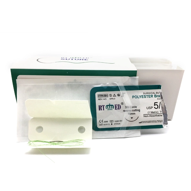 Sterile Non-Absorbable Surgical Suture with Needle Polyester USP2-7/0