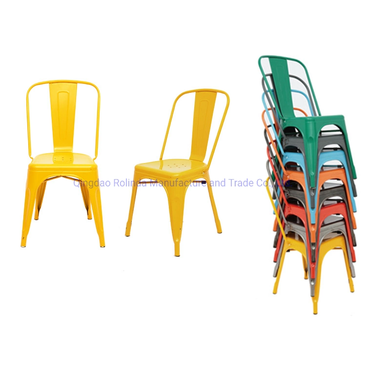 Commercial Grade Yellow Metal Indoor-Outdoor Stackable Chair Tolix Chair Industrial Dining Chair