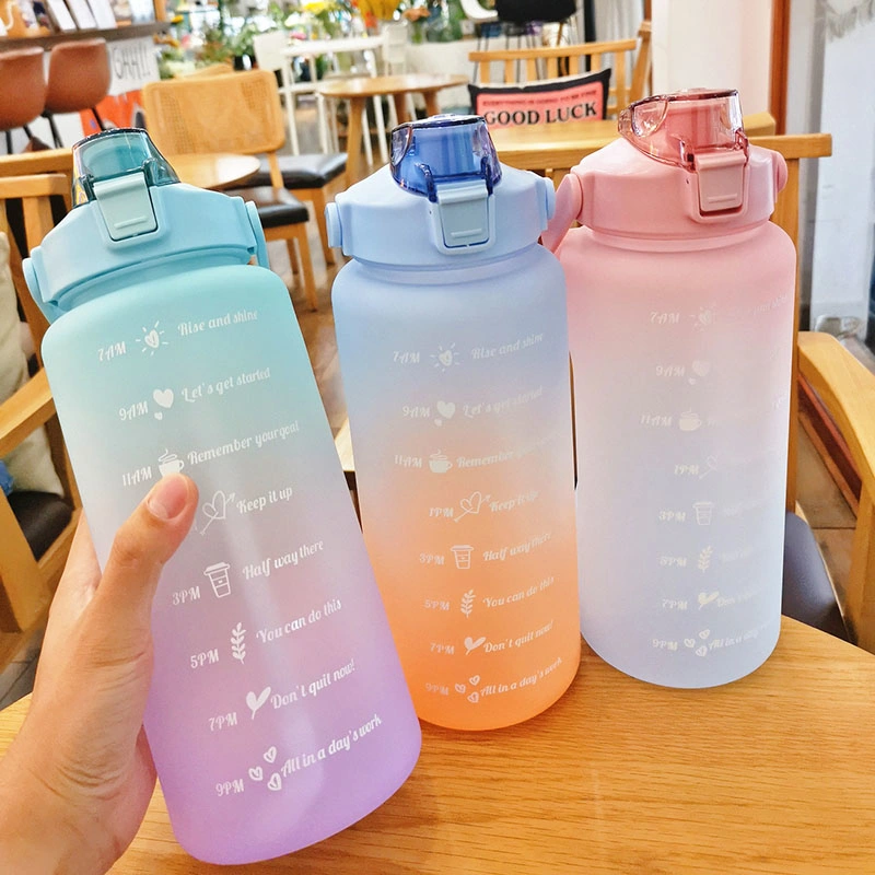 Large Capacity Portable Plastic Straw Cup with Scale Outdoor Sports Water Bottle