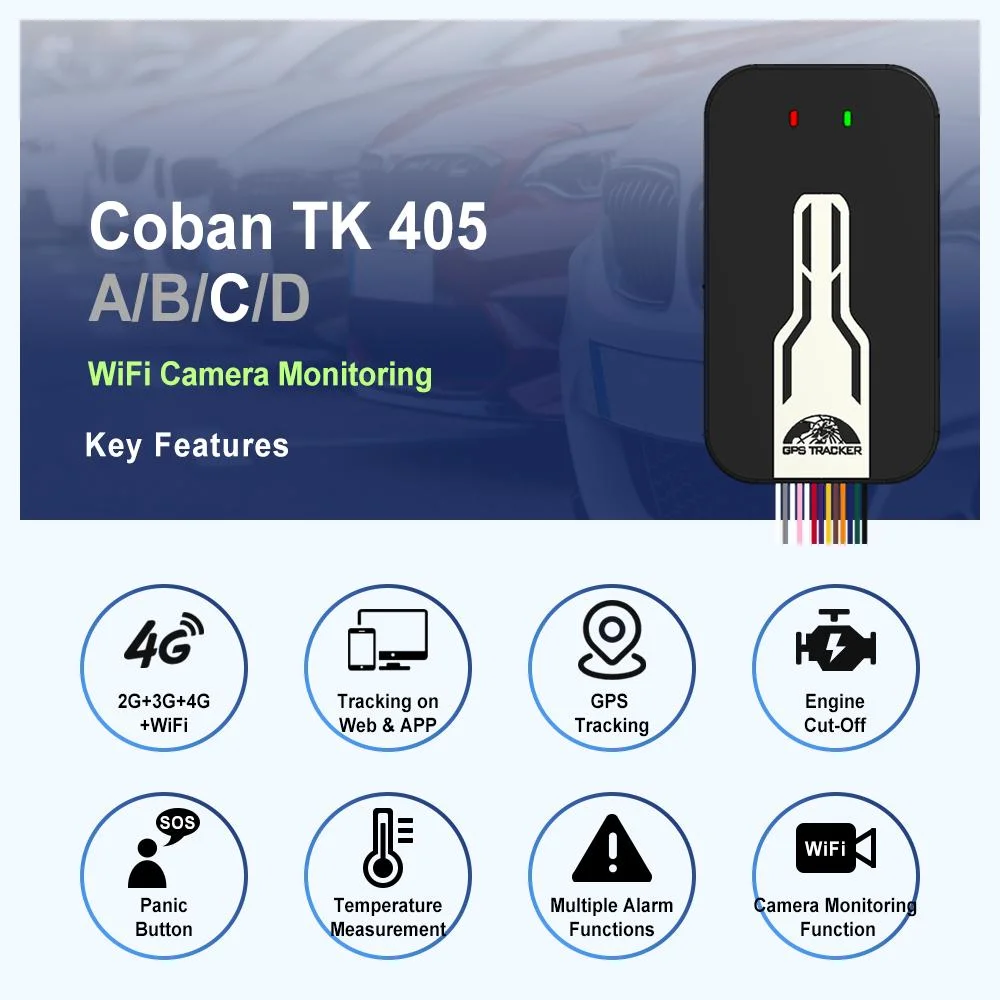 Coban 405 GPS Tracker 4G 3G 2g Soporte WiFi Dispositivo de seguimiento de vehículos con cámara y sistema de seguimiento remoto