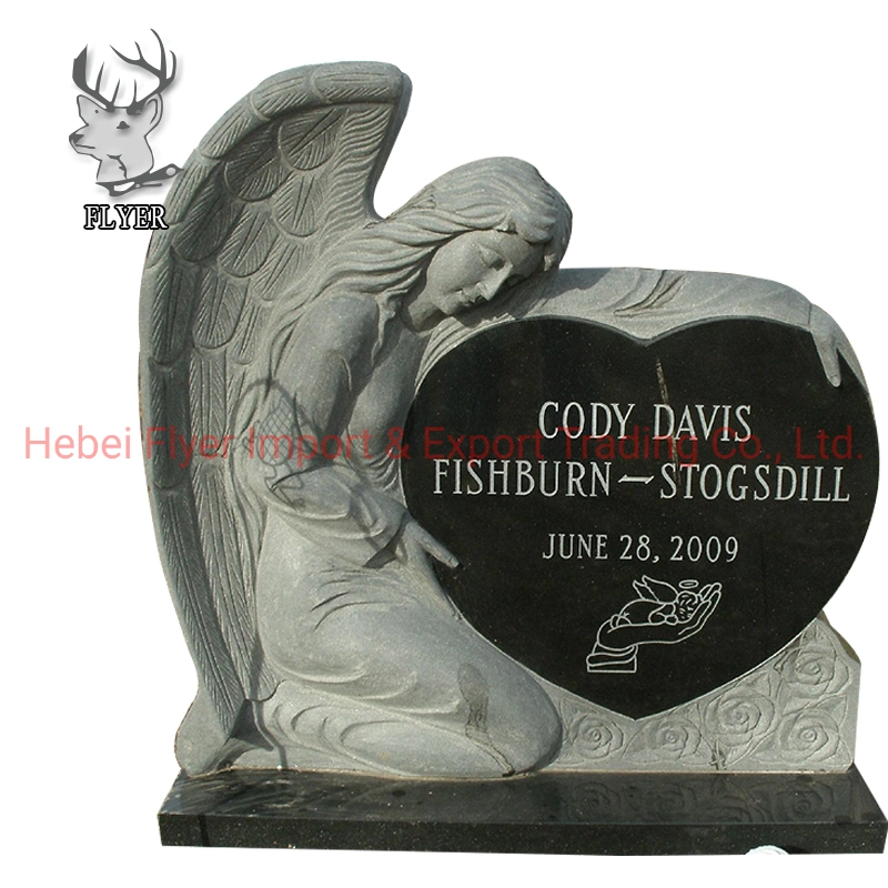 Custom Outdoor Graveyard Memorial Granite Headstone Estatua de mármol Angel Tombstone