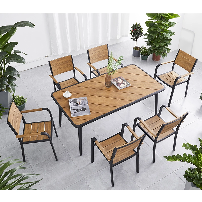 Moderne Outdoor Gartenmöbel Kunststoff Holz und Aluminium Patio Dining Set Mit Tischstuhl