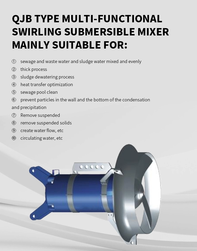 High Speed Stainless Steel Swirling Submersible Mixer for Sewage Treatment