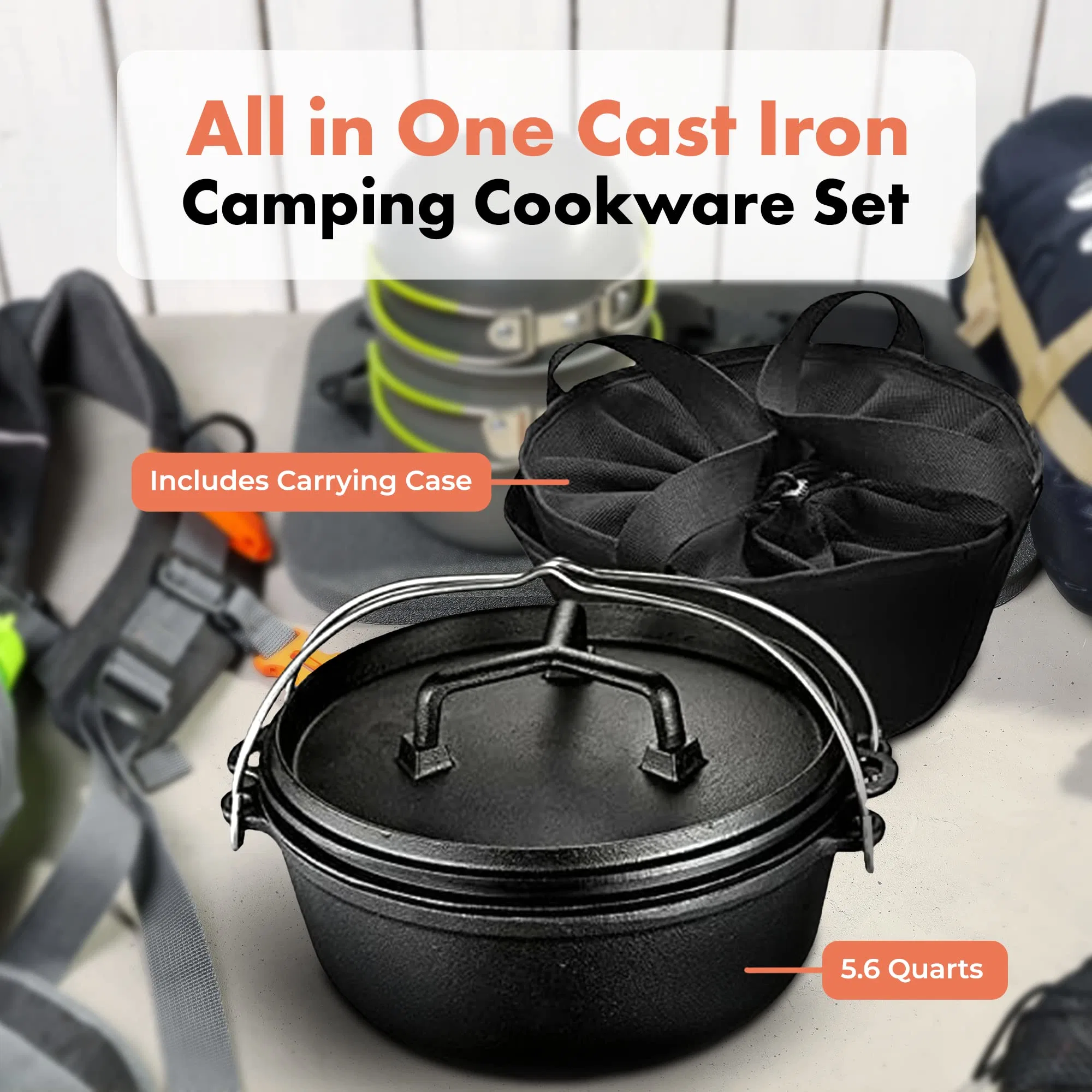 Nuevo diseño Horno de Hierro tapas al aire libre Cocina Skillet Grill Camping Juegos de utensilios de cocina