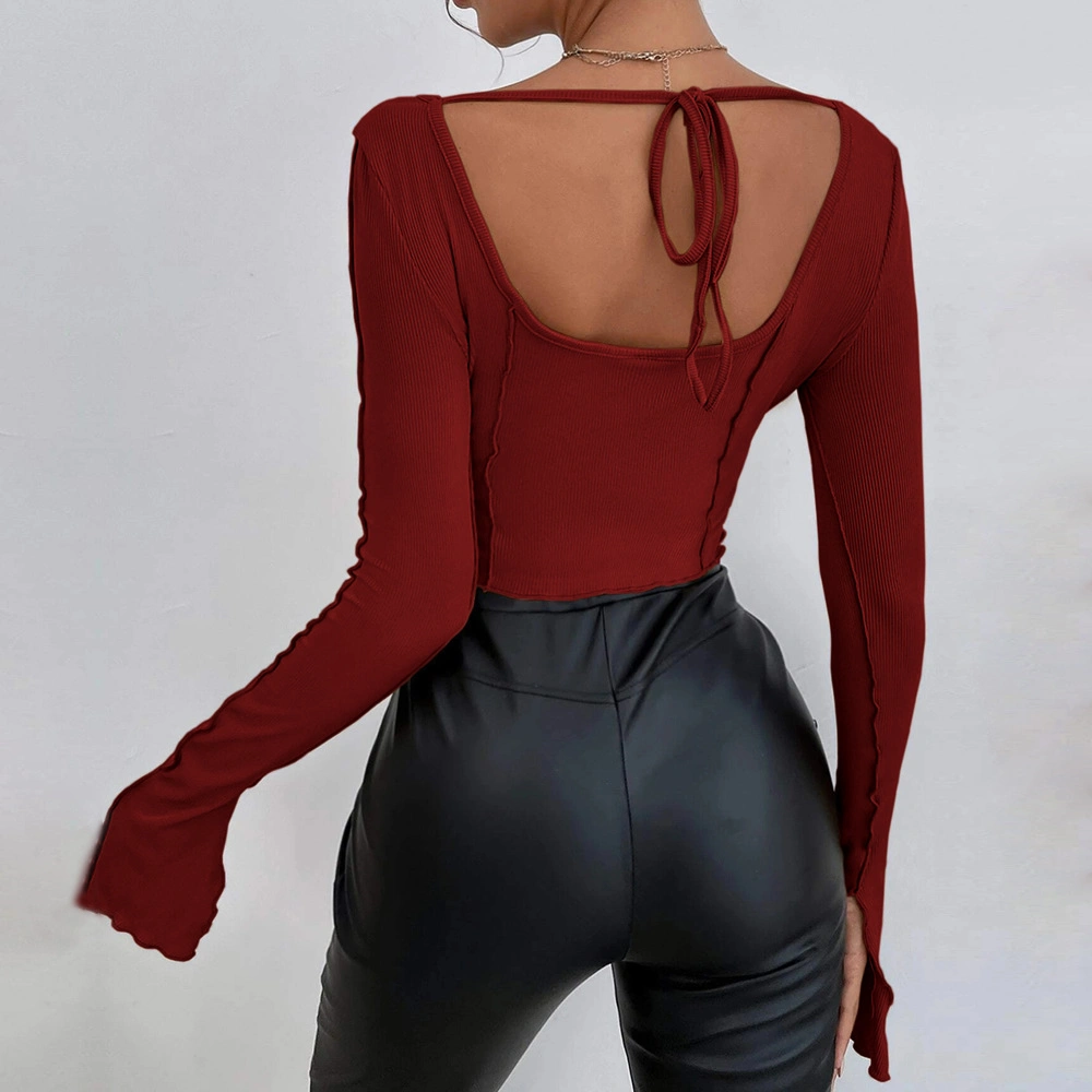 Long Sleeve Square Neck Sexy Low Price Trendy Tight Fitting Shirts