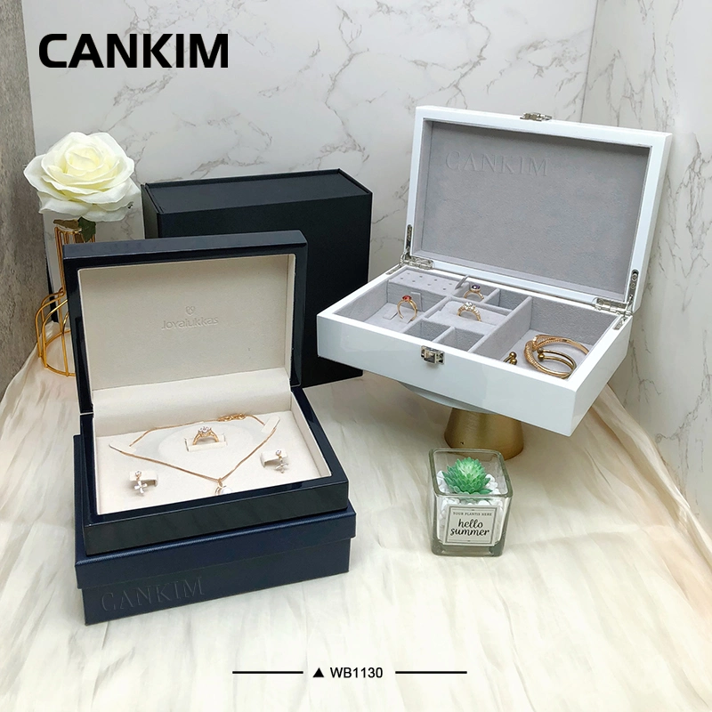 Cankim MDF Shinny Painting Jóias caixa de armazenamento White Wooden Jóias Caixa grande caixa de jóias para conjunto Jewelrys