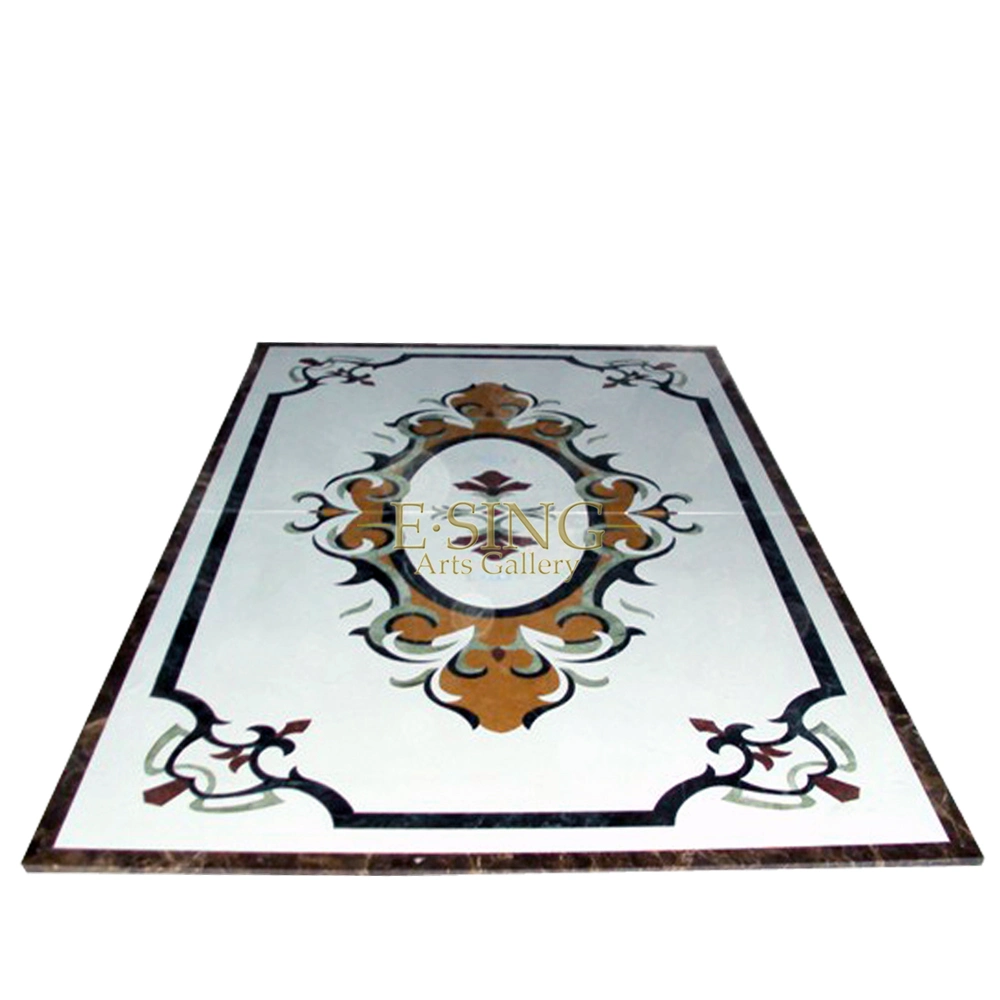 Modern Carrara White Marble Mosaic Waterjet Madellion Tile Floor Design Inlays Pattern for Home