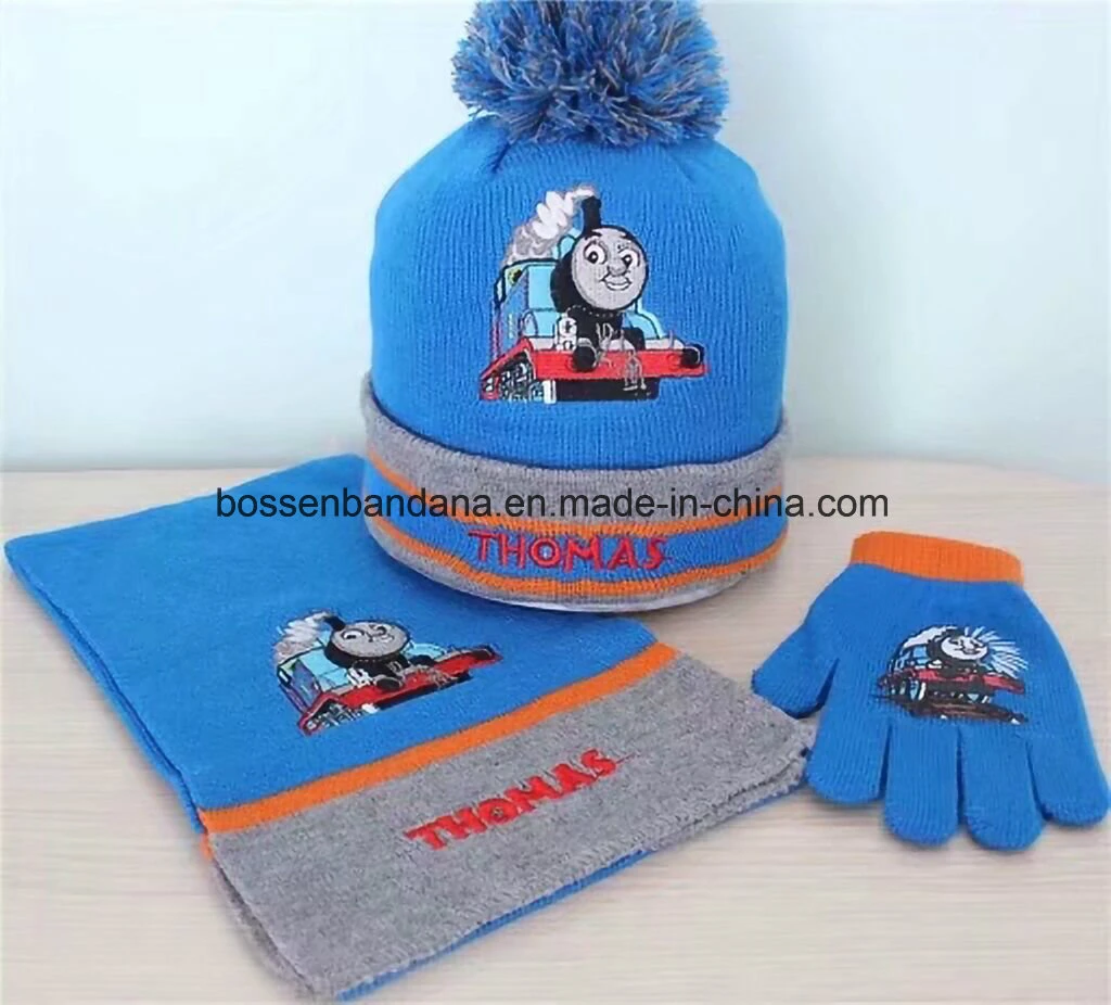 Fábrica de China productos OEM Logotipo personalizado Kids Jacquard tejidos acrílicos Beanie Bufanda Guantes Set