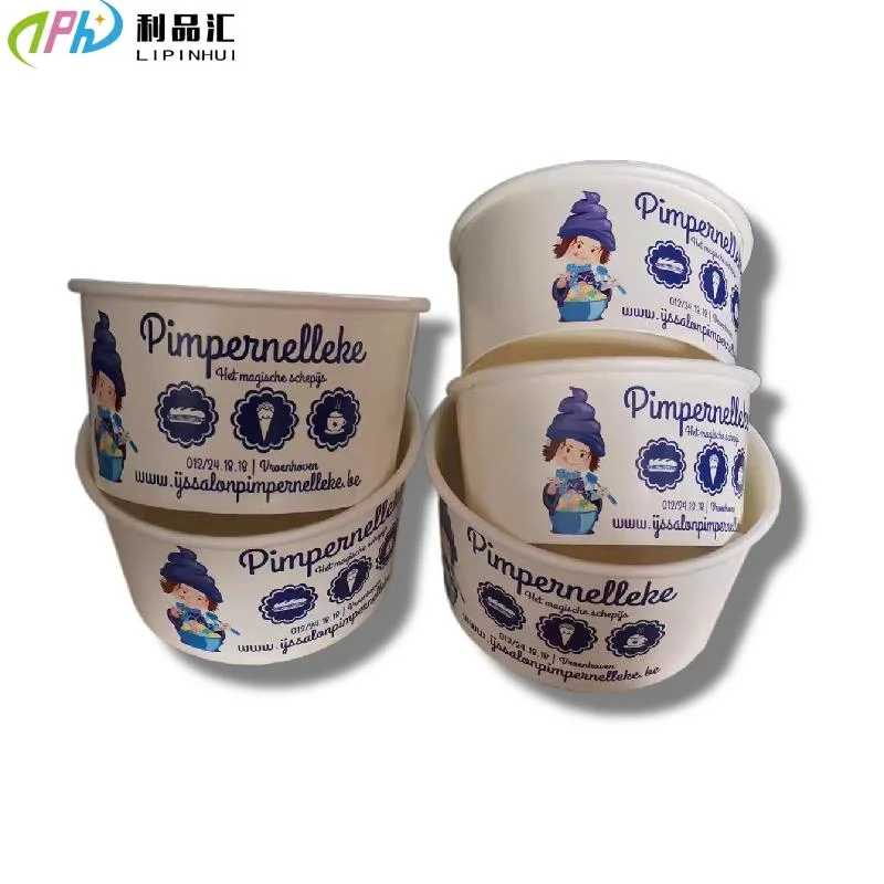 2023 Nouveau Style Sundae papier crème glacée Petite cuvette jetable yogourt Bol de papier avec couvercle et cuillère