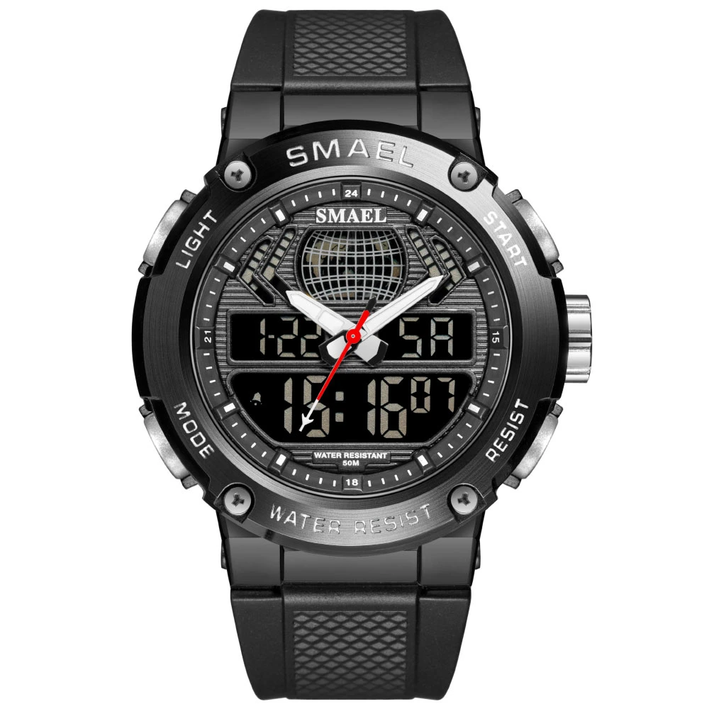 Silver Digital Fashion Male Wrist Watch Dual Time Military Style Watches Waterproof Sport Quartz Electronic Watch