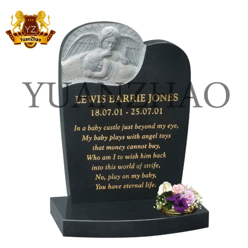 Memorial Gravestone China Black Granite Tombstone Customized Black Stone Russian Granite Monument