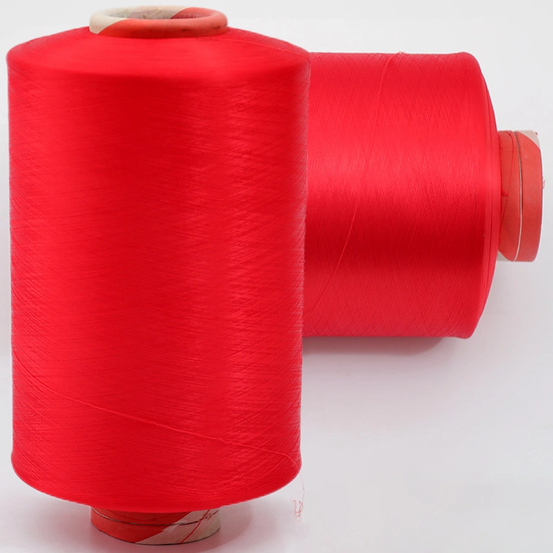 Red DTY 200d 300d Ring Spun 100% Polyester Yarn for Knitting