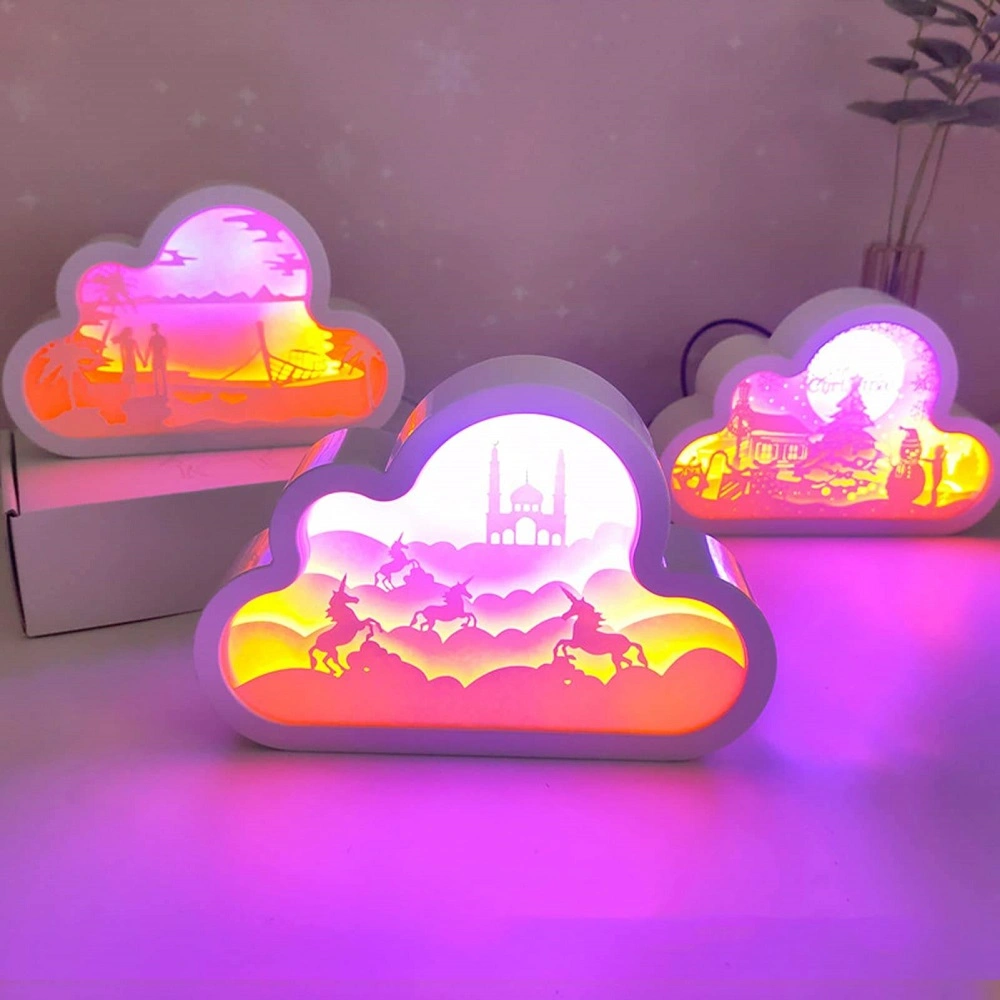 3D Cloud Paper Carving Lamp LED Stereoscopic Shadow Table Lamp Night Light