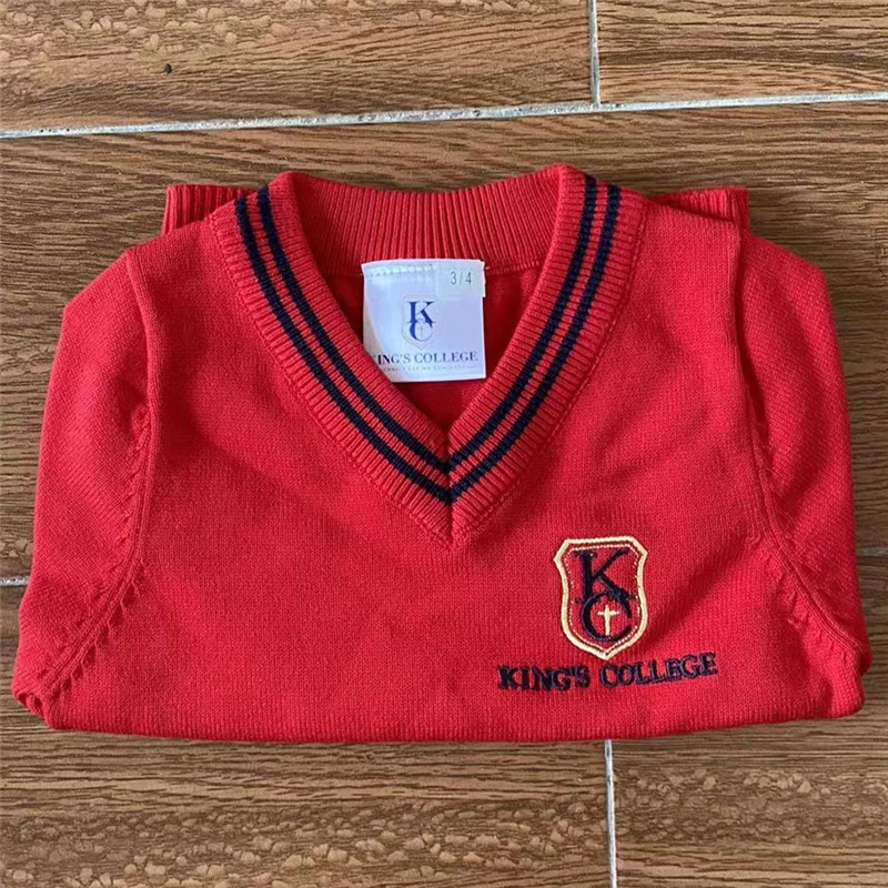 Haute qualité de coton uniforme scolaire les enfants des écoles maternelles et primaires" s'encolure en V rouge en tricot Pull Pull/chandails/Jersey/Jerseys